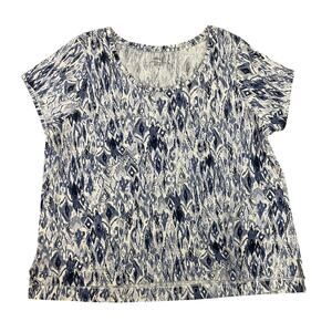 Pure Jill Pima Cotton High Low Tee Blue Ikat Print Short Sleeve Top XL